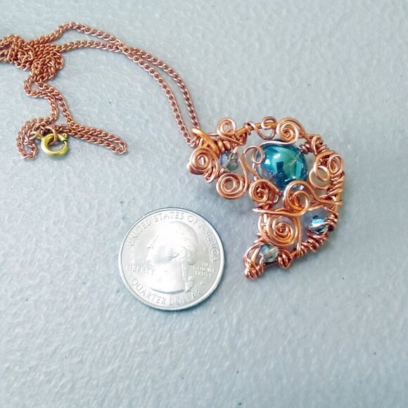 Uniquely Handmade & Wire Wrapped Copper Moon Pendant + Chain ~ Curlz + Swirlz! - Picture 1 of 9